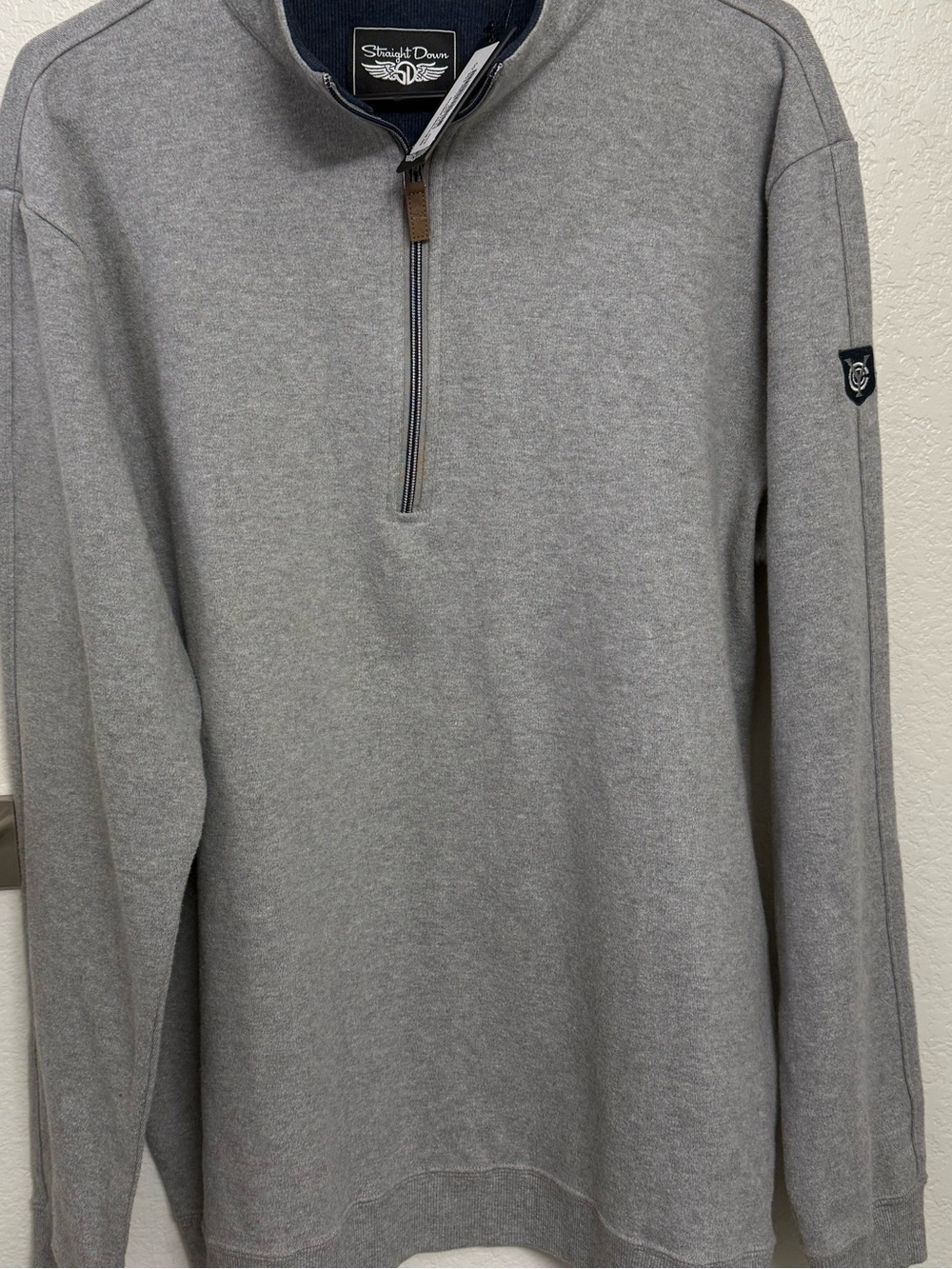 Light Gray Straight Down Quarter-Zip Mock Neck Pullover